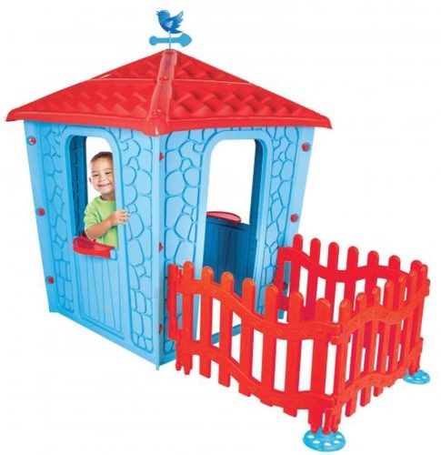 Pilsan ház kerítéssel kék/piros