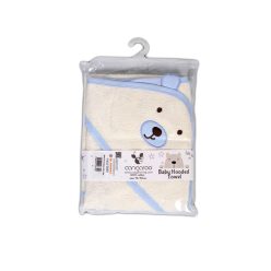   MONI Baloo kapucnis törölköző/pamut maci füles fehér kifogó 70x90cm, szegés kék