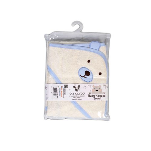 MONI Baloo kapucnis törölköző/pamut maci füles fehér kifogó 70x90cm, szegés kék