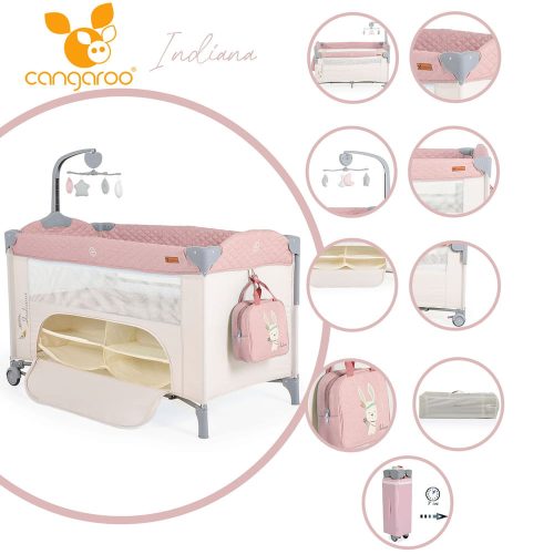 Cangaroo indiana 2 szintes utazóágy tároló rekesz, kistáska 14kg pink