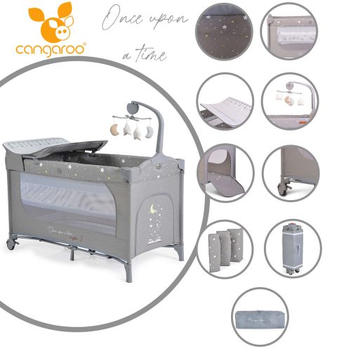 Cangaroo once upon3 2 szintes utazóágy zenélő játékkal, pelenkázós szürke