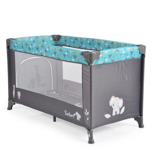 CANGAROO Safari utazóágy 1 szintes, zippes kibújóval, állatmintás türkiz/kék