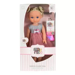 MONI Baba 36 cmes szőke szürke/pink ruhával