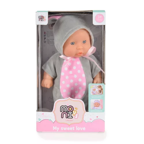 Moni toys baba 20 cm 6129 szürke/pink