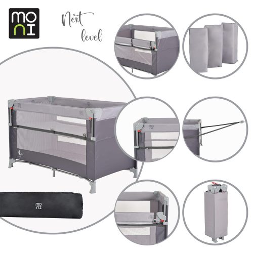 Moni next level utazóágy lehajtható oldalfal 2 szint szürke