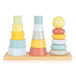   MONI Fajáték toronyépítő 3 dbos szett montessori pasztell