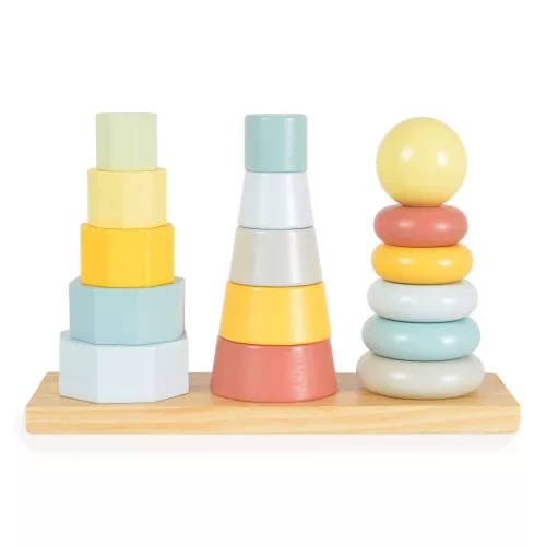 MONI Fajáték toronyépítő 3 dbos szett montessori pasztell