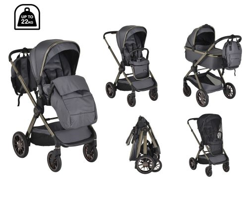 CANGAROO Iclick babakocsi 2in1 szett 22kg, aluminium váz, fordítható ülés, autom. csukható szürke