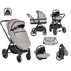   CANGAROO Christiano babakocsi szett 3in1 lapra csukható, alu váz, 22kgig bézs/szürke