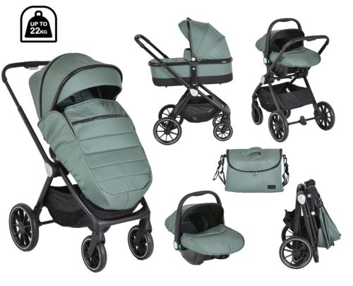 CANGAROO Christiano babakocsi szett 3in1 lapra csukható, alu váz, 22kgig zöld