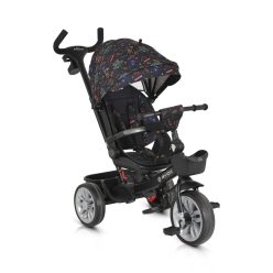   BYOX Space tricikli szülőkaros, 360 fokban forgatható skék/narancs űrhajó minták