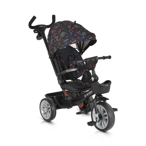 BYOX Space tricikli szülőkaros, 360 fokban forgatható skék/narancs űrhajó minták