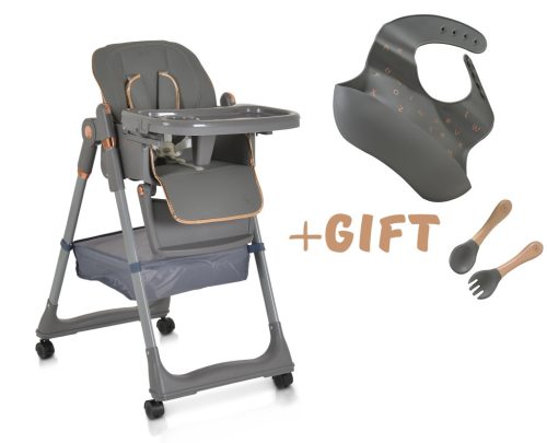MONI Lindo multifunkciós etetőszék kiegészítőkkel (előke, kanál, villa) szürke