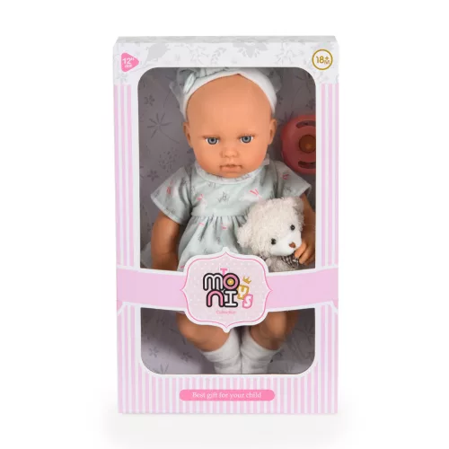 MONI Baba 30cm újszülött macival menta