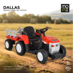 MONI Bo dallas elektromos traktor trélerrel 12v 140cm piros