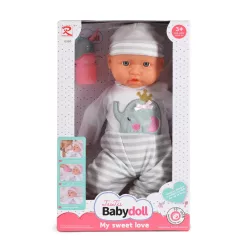 MONI Baba 41 cm fiú baba elefántos ruha csíkos bézs