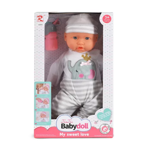 MONI Baba 41 cm fiú baba elefántos ruha csíkos bézs