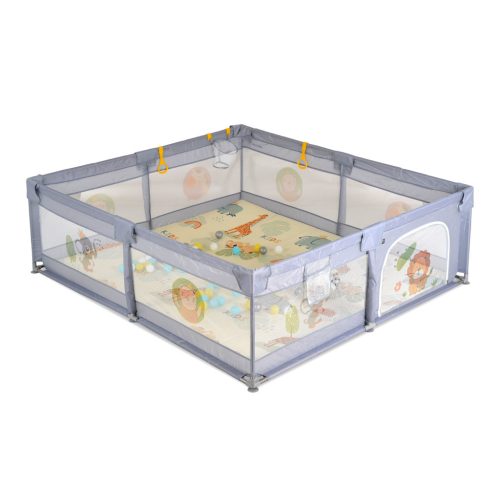 MONI Gamezone összecsukható járóka szőnyeggel, 60 labdával 150x200 szürke