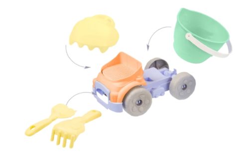 Mochtoys homokozó szett 6 részes, vödrös dömperrel pasztell zöld/sárga