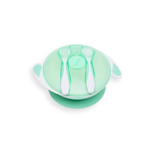 Baby Bruin Tapadókorongos tányér tetővel és evőeszközzel