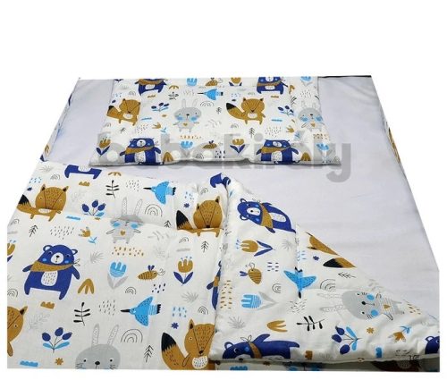 2 részes baba ágynemű szett erdei állatok kék