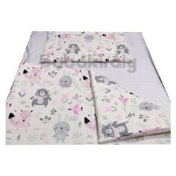 2 részes baba ágynemű szett erdei állatok rózsaszín