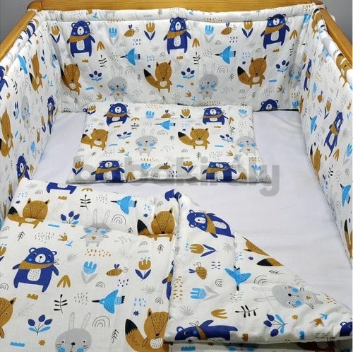 3 részes baba ágynemű szett erdei állatok kék