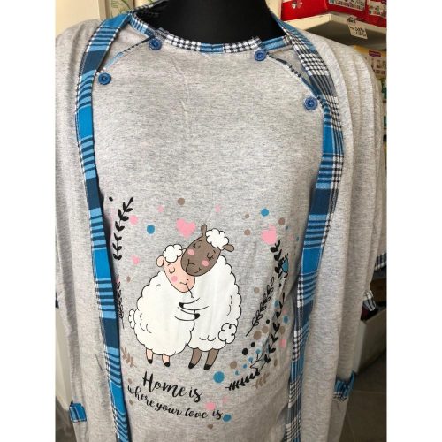 Kismama/ Szoptatós hálóing köntössel kék ölelkező bárányok S